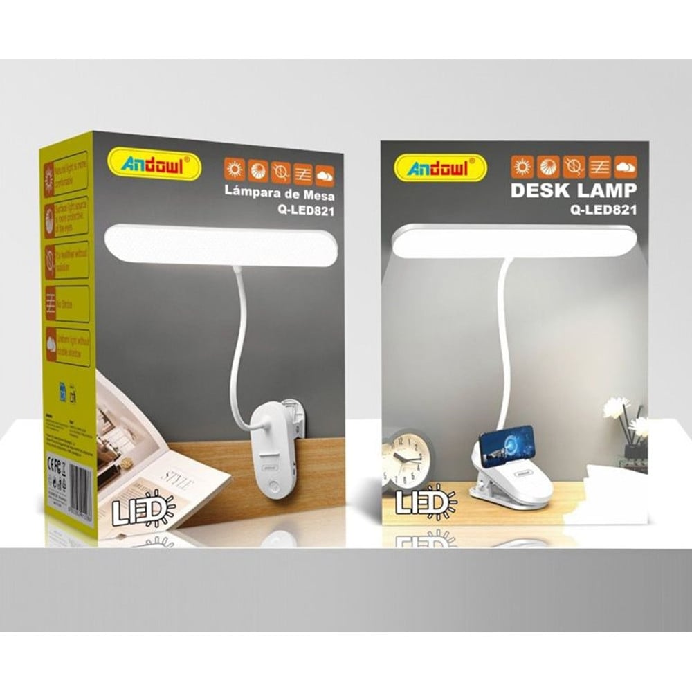 LAMPADA DA SCRIVANIA LED RICARICABILE CLIP BRACCIO REGOLABILE Q-LED821