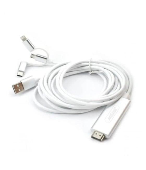 CAVO HDTV 3IN1 HDMI 4K HDR 2MT DA USB A LIGHTNING TIPO-C MICRO USB QY-A8