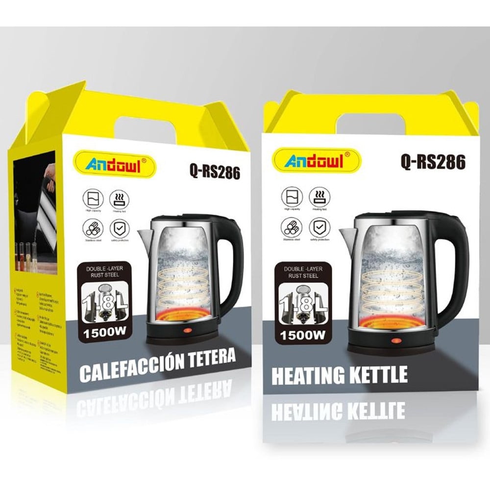 BOLLITORE RISCALDANTE ELETTRICO IN ACCIAIO 1,8 LT 1500 W Q-RS286