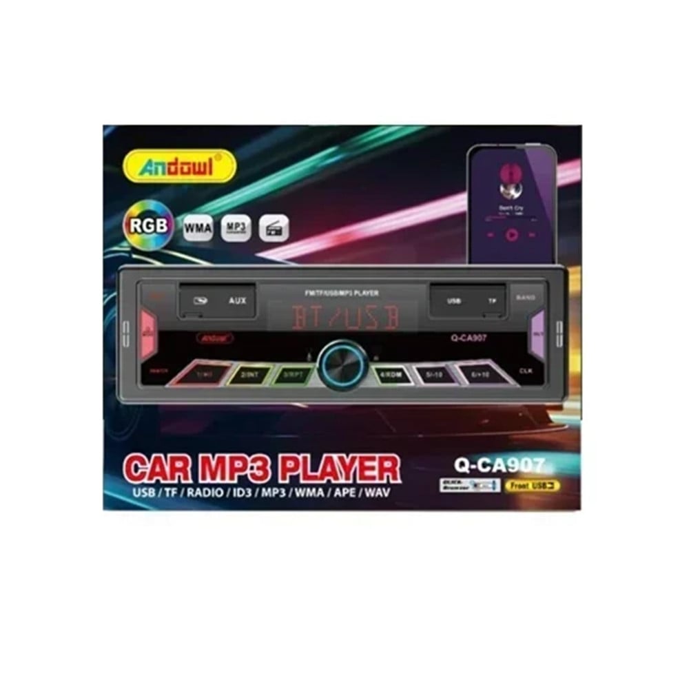 SISTEMA AUDIO PER AUTO LETTORE MP3 USB RADIO FM BLUETOOTH RGB Q-CA907