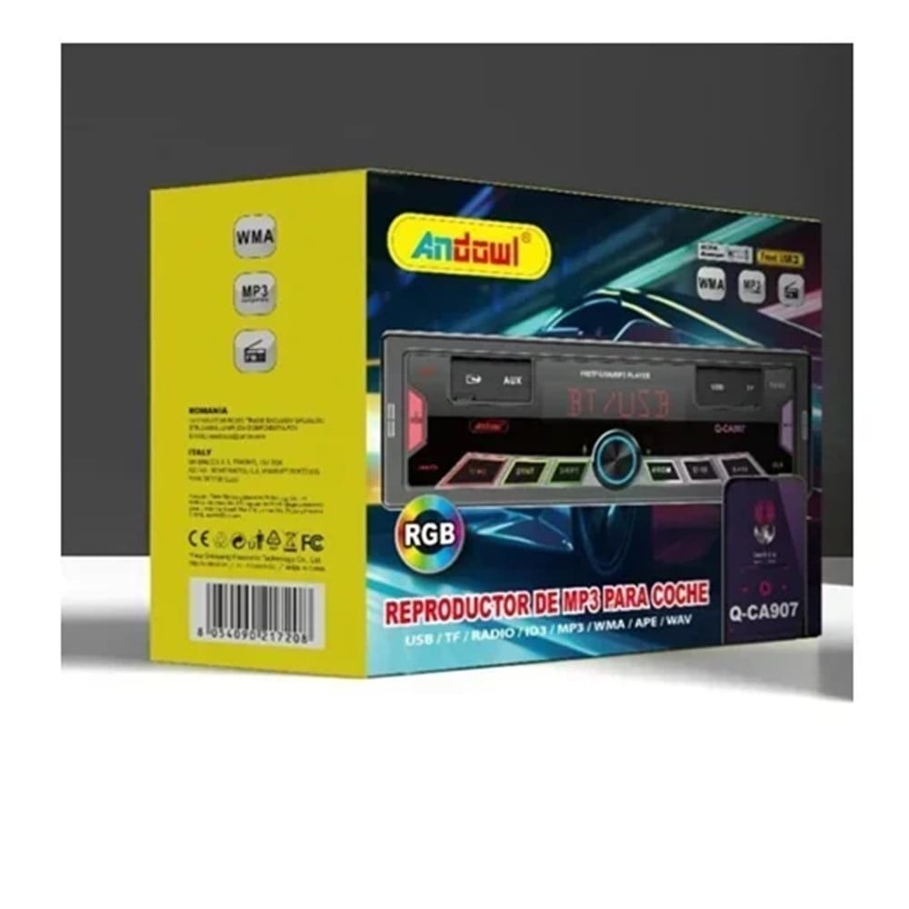 SISTEMA AUDIO PER AUTO LETTORE MP3 USB RADIO FM BLUETOOTH RGB Q-CA907