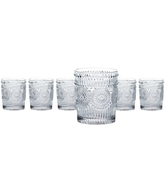 SET 6PZ BICCHIERI IN VETRO DA 30CL PER ACQUA CON DECORAZIONI IN RILIEVO