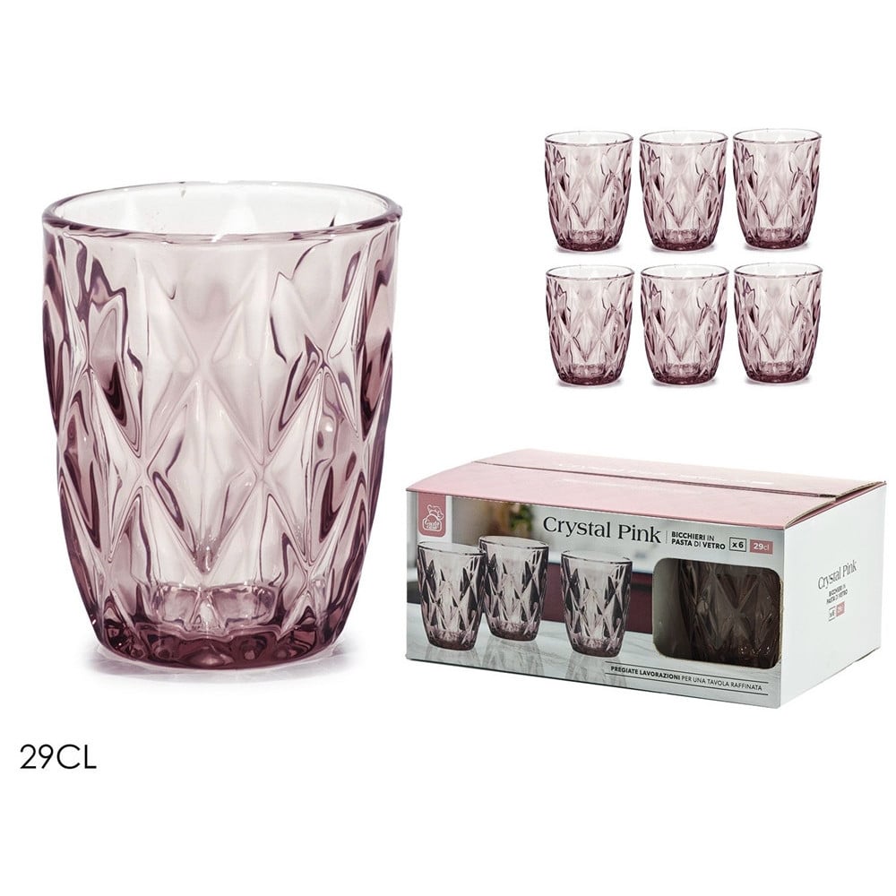 SET 6 BICCHIERI IN VETRO 29 CL DA ACQUA MOTIVO SFACCETTATO A DIAMANTE