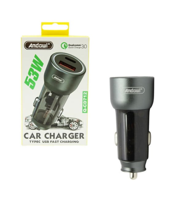 CARICABATTERIE PER AUTO RICARICA RAPIDA PD 53W PORTE USB/TYPE-C Q-CD712