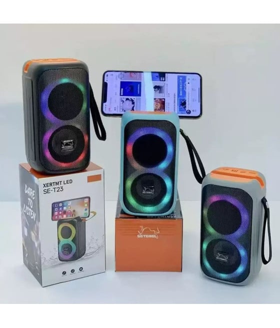 CASSA ALTOPARLANTE BLUETOOTH PORTATILE SUPPORTO TELEFONO SE-T23 LUCI RGB