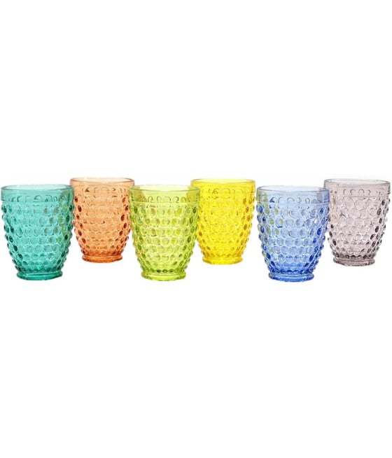 SET 6PZ BICCHIERI IN VETRO MULTICOLORE CON MOTIVO A BOLLE IN RILIEVO