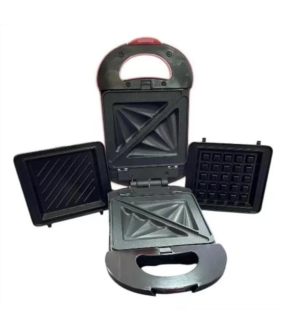 MINI PIASTRA PER SANDWICH WAFFLE 3IN1 600W CON PIASTRE INTERCAMBIABILI