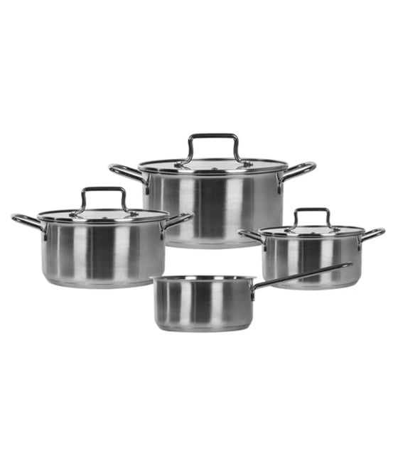 BATTERIA PADELLE 7PZ ACCIAIO INOX FONDO FULL INDUCTION COPERCHI VETRO