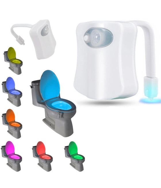 LAMPADA PER WC 8 COLORI LUCE NOTTURNA BAGNO LED RGB SENSORE MOVIMENTO