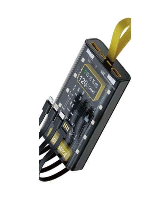 POWER BANK DESIGN TRASPARENTE CAVI RICARICA INTEGRATI 12000MAH Q-DC468