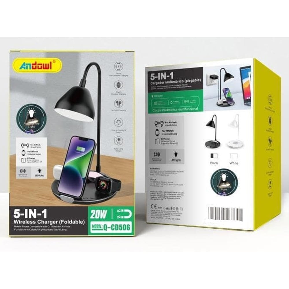 LAMPADA PIEGHEVOLE SCRIVANIA LED 5IN1 BASE RICARICA WIRELESS Q-CD506