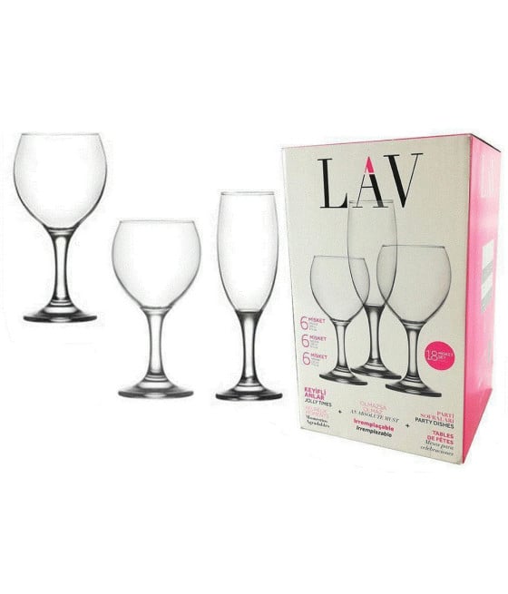 SET CALICI 18 PZ IN VETRO TRASPARENTE PER CHAMPAGNE ACQUA VINO