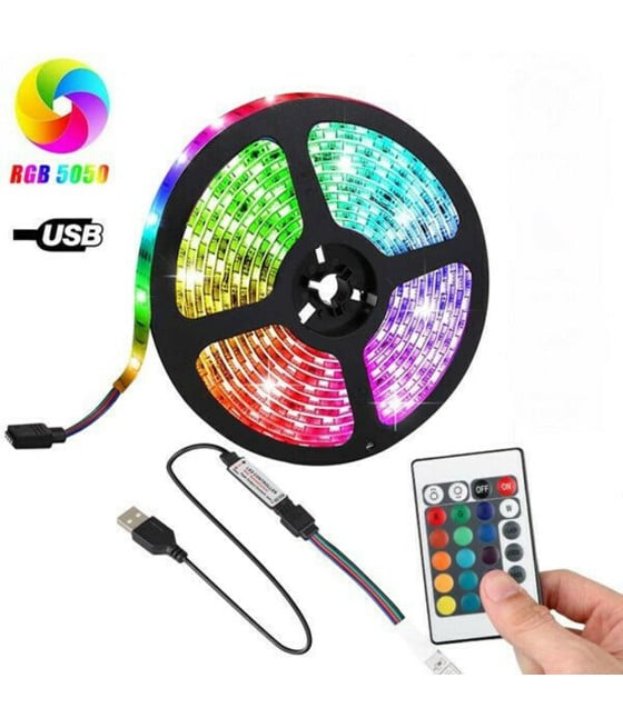 STRISCIA LED RGB 5050 IMPERMEABILE IP67 USB 5V TELECOMANDO 5MT Q-DT50