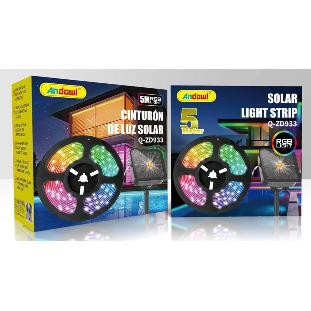 STRISCIA A LED RGB DA 5 MT CON PANNELLO SOLARE TELECOMANDO Q-ZD933