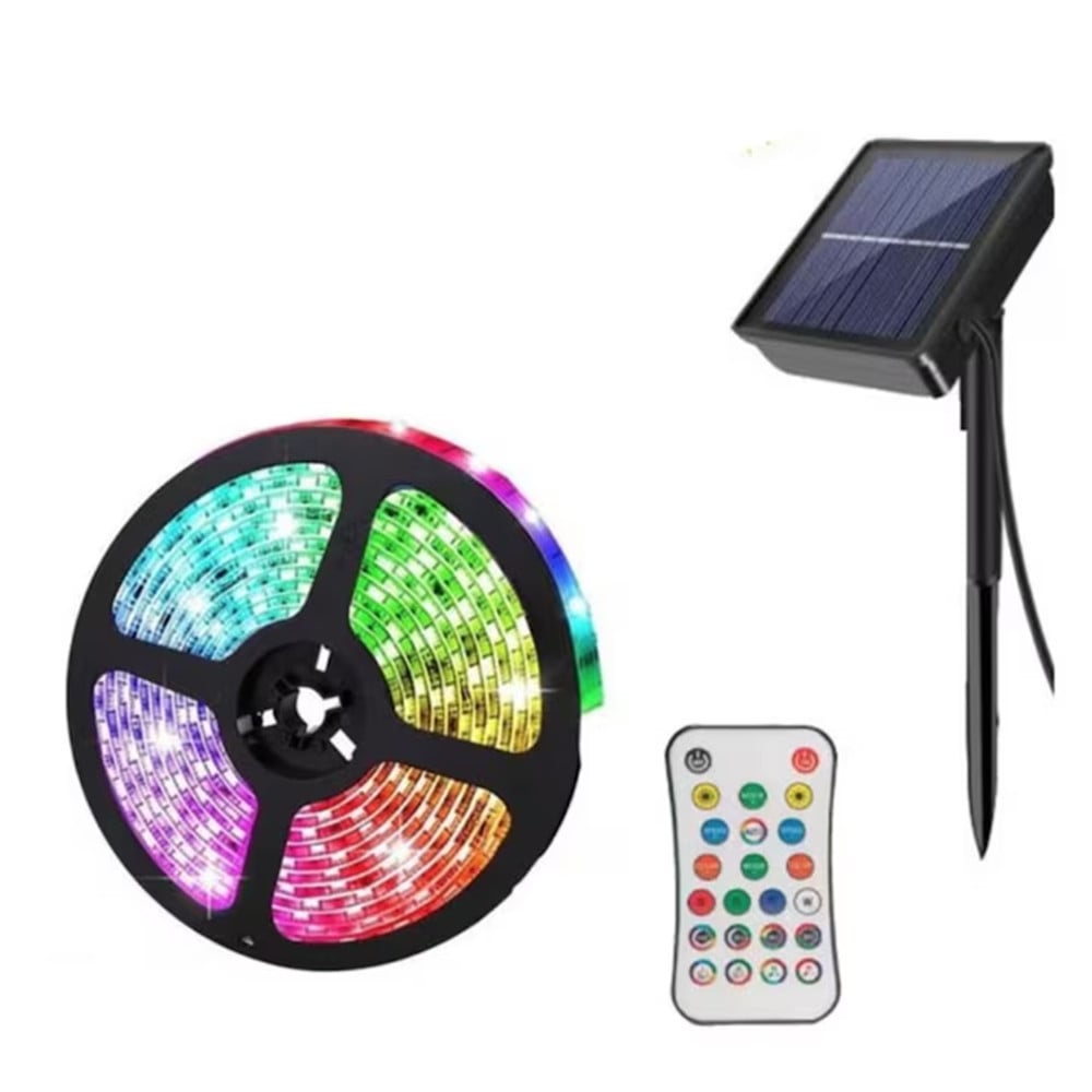 STRISCIA A LED RGB DA 5 MT CON PANNELLO SOLARE TELECOMANDO Q-ZD933
