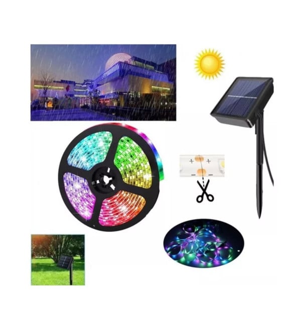 STRISCIA A LED RGB DA 5 MT CON PANNELLO SOLARE TELECOMANDO Q-ZD933