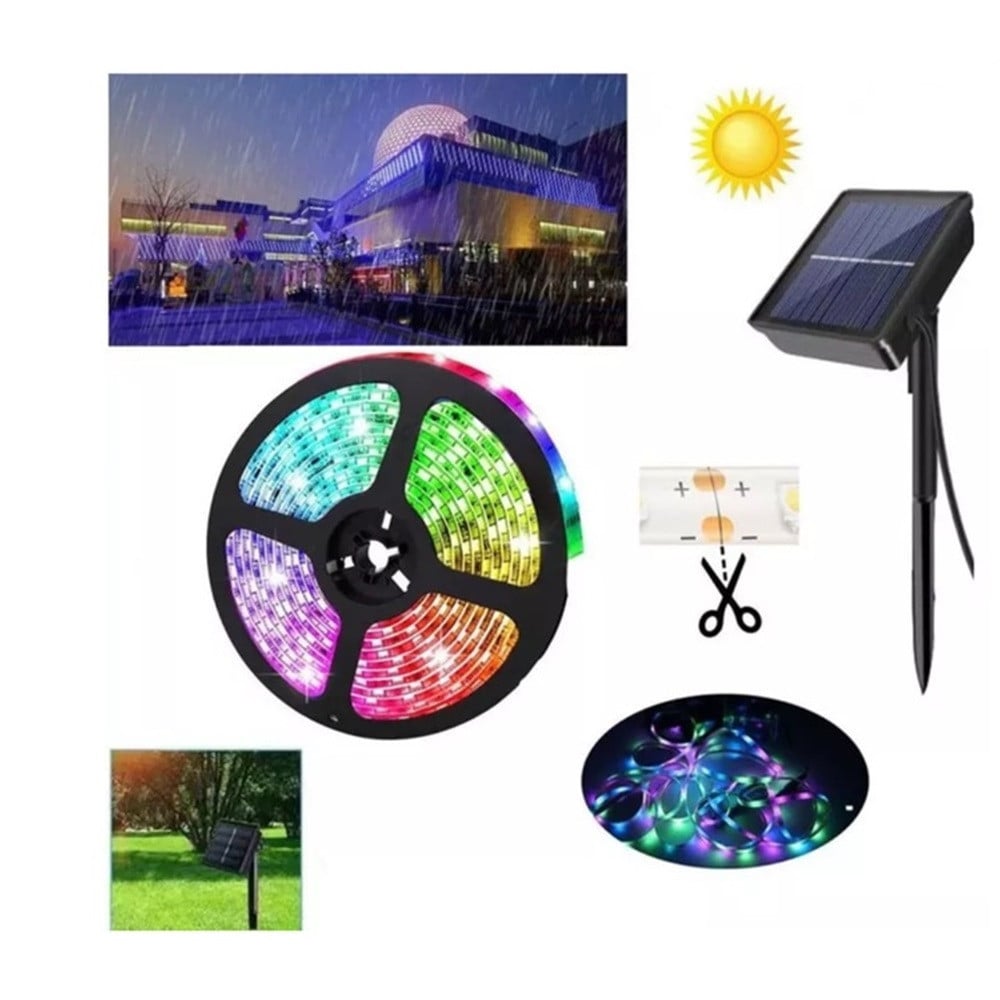 STRISCIA A LED RGB DA 5 MT CON PANNELLO SOLARE TELECOMANDO Q-ZD933