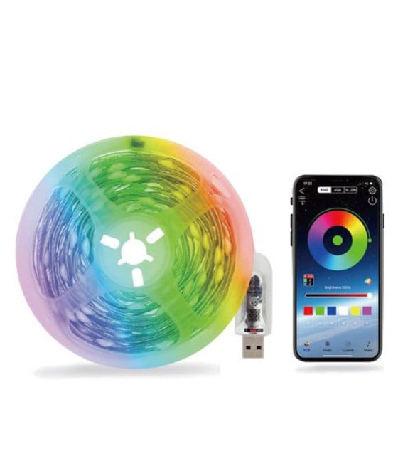 STRISCIA LED RGB5050 USB 5V 5MT TELECOMANDO IMPERMEABILE IP65 APP Q-DT70