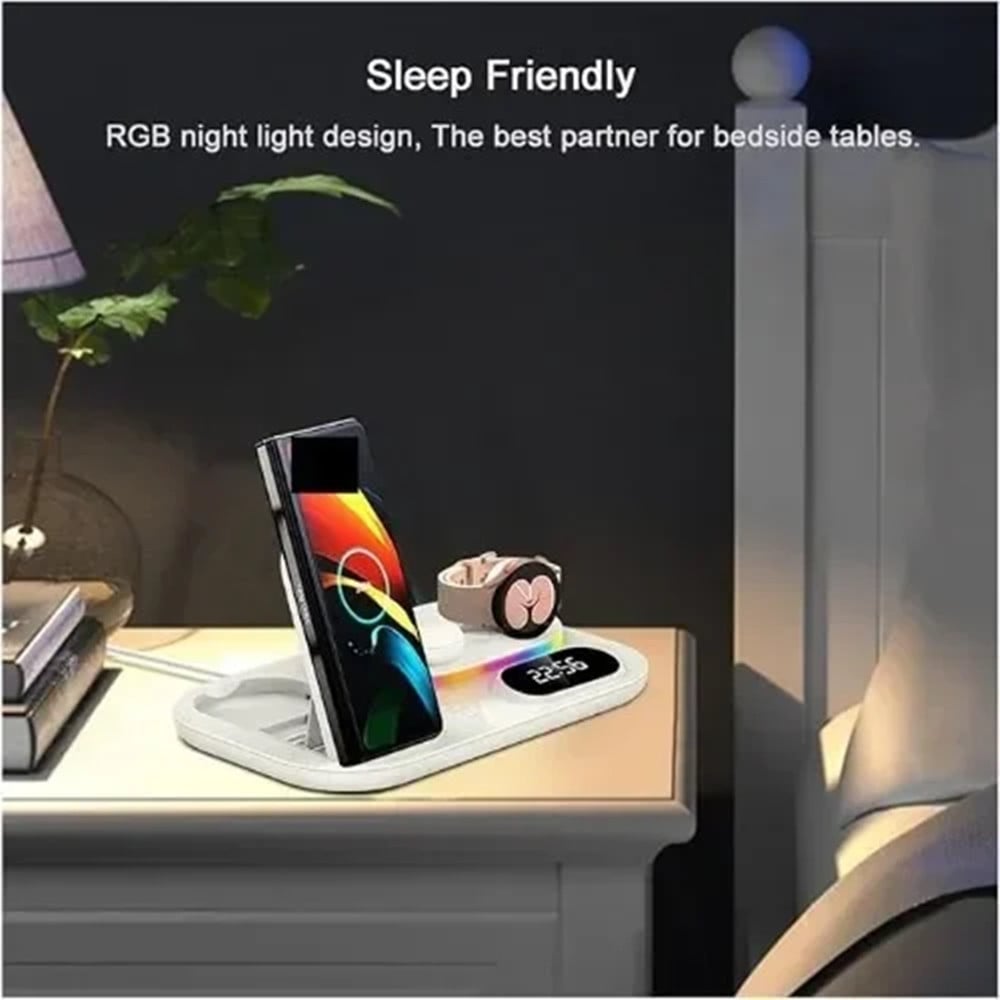 STAZIONE RICARICA WIRELESS 4IN1 MULTIFUNZIONE 30W SMARTPHONE SMARTWATCH A06