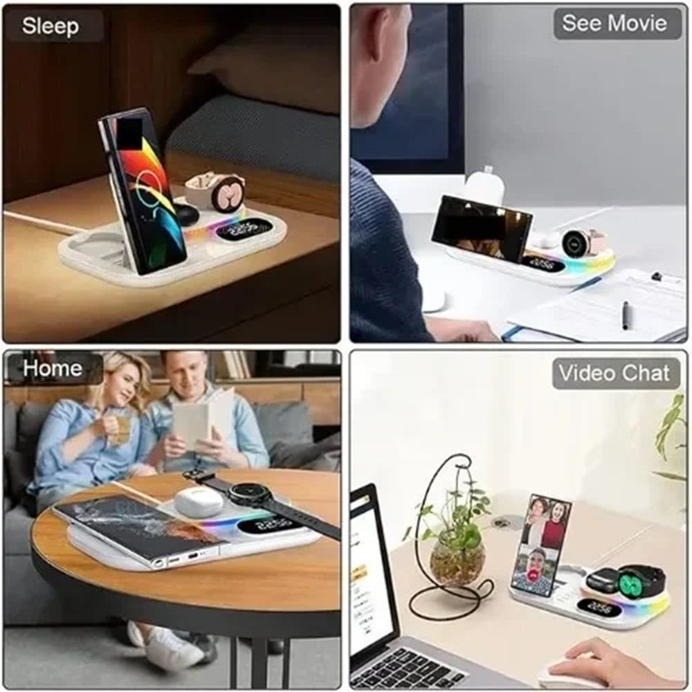 STAZIONE RICARICA WIRELESS 4IN1 MULTIFUNZIONE 30W SMARTPHONE SMARTWATCH A06