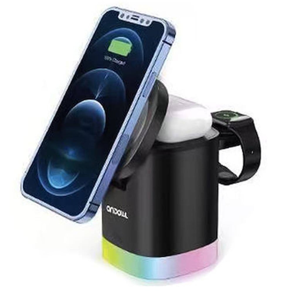 CARICABATTERIE WIRELESS MAGNETICA RAPIDO 3IN1 QI PAD 20W LUCI RGB Q-A63