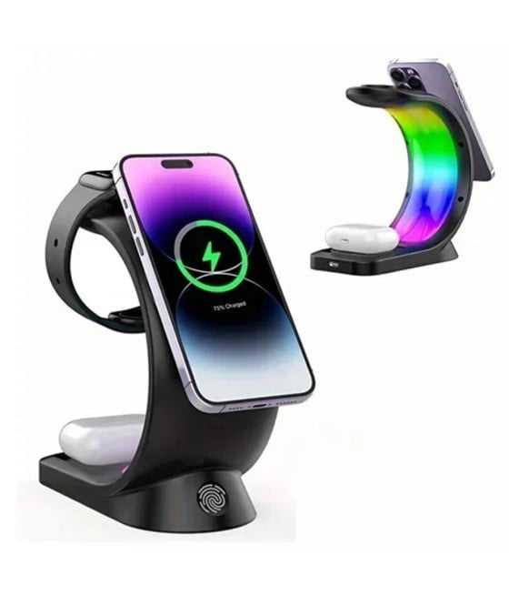 CARICABATTERIE RICARICA WIRELESS RAPIDO MAGNETICO 3 IN 1 RGB Q-A93