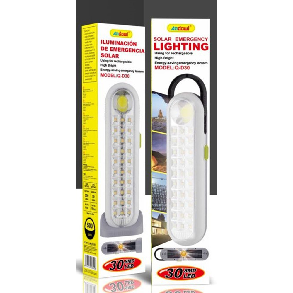 LUCE DI EMERGENZA SOLARE 30 LUCI LED SMD RICARICABILE PORTATILE Q-D30