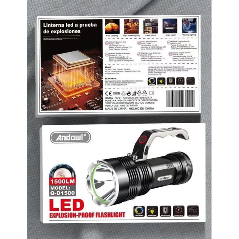 TORCIA FARETTO A LED PORTATILE CON LUMINOSITÀ 1500LM Q-D1500