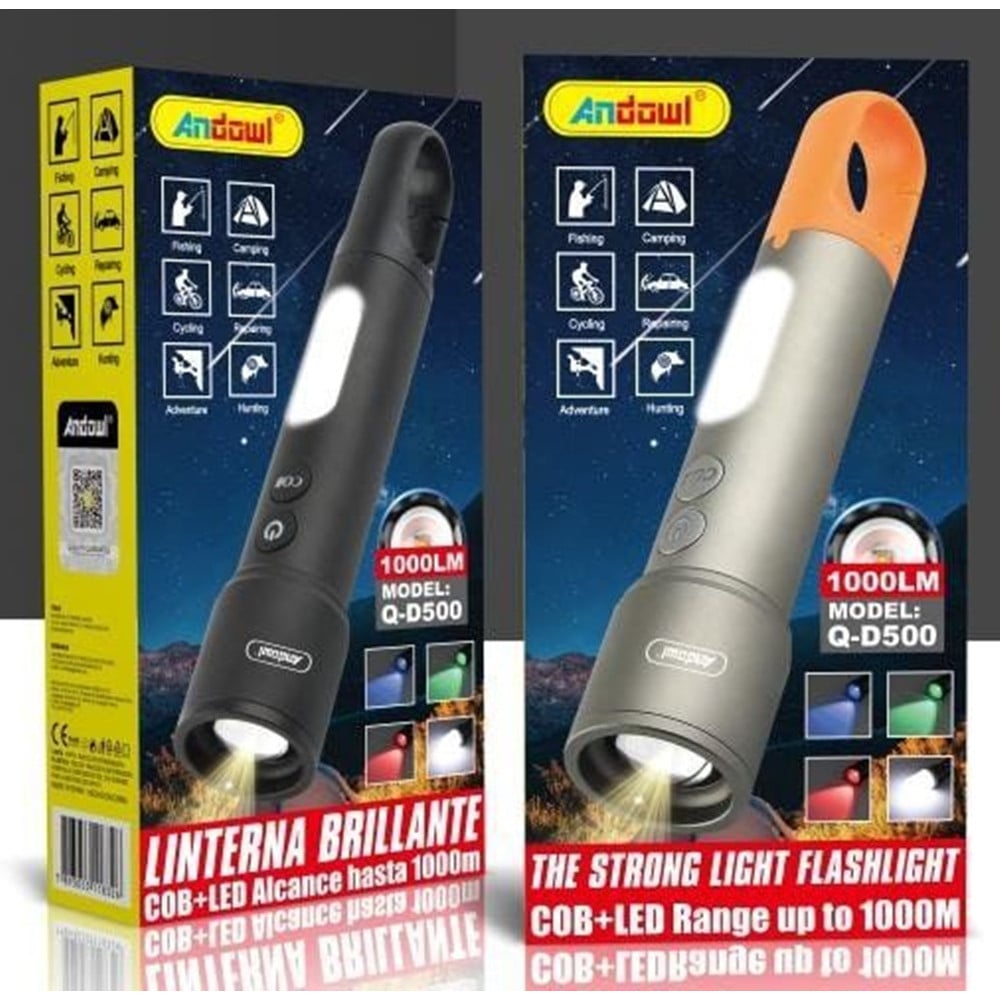 TORCIA LED COB RICARICABILE 1000LM PER CAMPEGGIO CICLISMO PESCA Q-D500