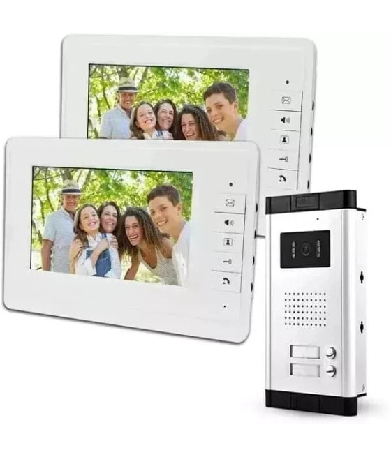 KIT VIDEO CITOFONO BIFAMILIARE REGISTRA TELECAMERA IR 2 MONITOR 7" LCD COLORI