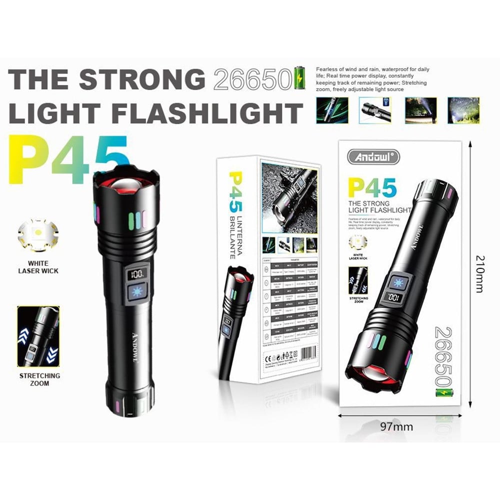 TORCIA LED RICARICABILE PORTATILE IMPERMEABILE ZOOM TELESCOPICO P45