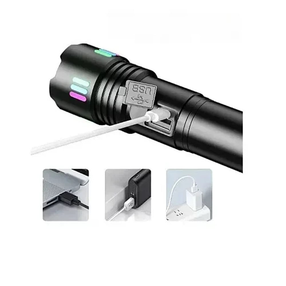 TORCIA LED RICARICABILE PORTATILE IMPERMEABILE ZOOM TELESCOPICO P45