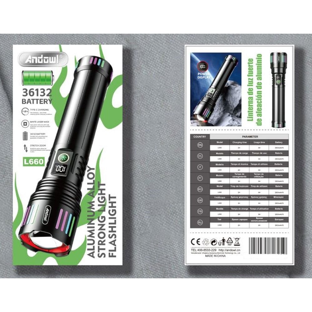 TORCIA LUCE POTENTE LED ELETTRICA PORTATILE RICARICABILE ZOOM L660