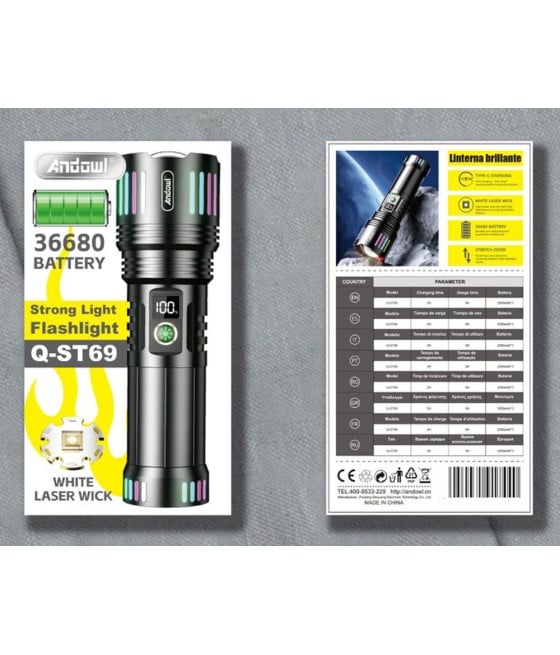 TORCIA LED RICARICABILE PORTATILE CON STOPPINO LASER BIANCO Q-ST69