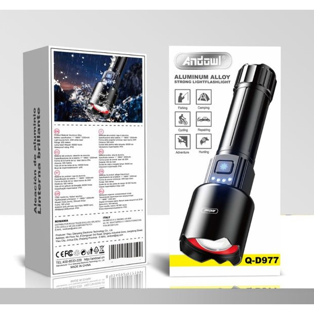 TORCIA ELETTRICA LED PORTATILE RICARICABILE 3 MODALITÀ ILLUMINAZIONE Q-D977
