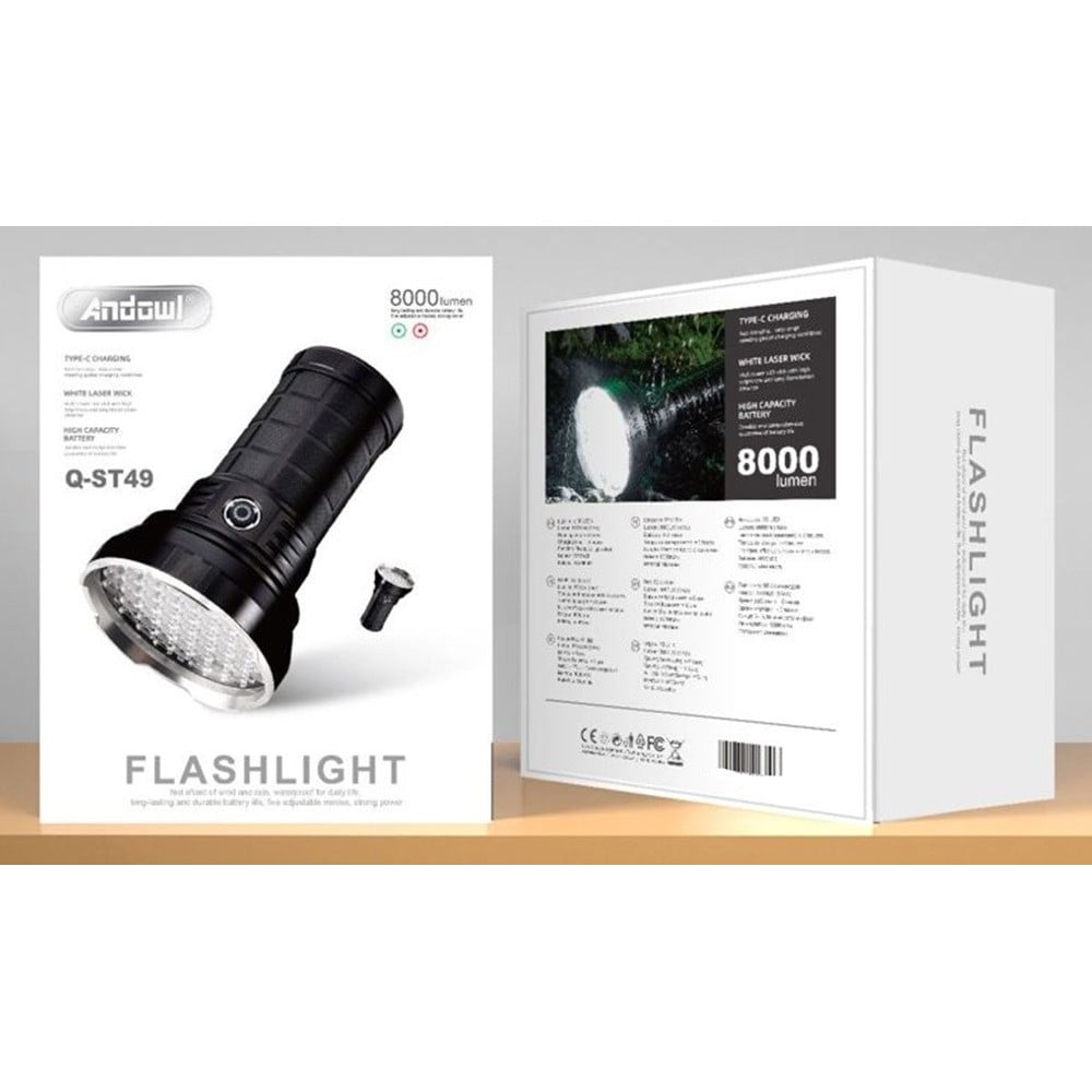 TORCIA ELETTRICA LED BATTERIA RICARICABILE Q-ST49 CON LUMINOSITÀ 8000LM
