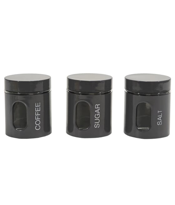 3 BARATTOLI CUCINA VETRO ACCIAIO GRIGIO LUCIDO 75CL CAFFÈ ZUCCHERO SALE
