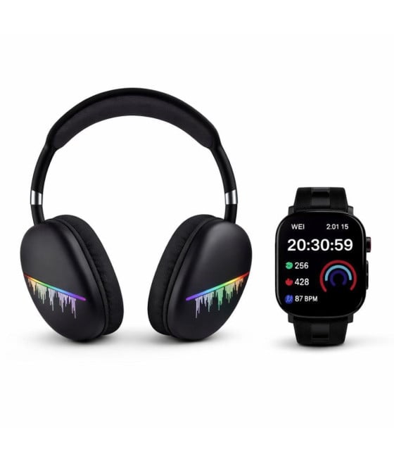 SET CUFFIE WIRELESS BLUETOOTH OVER-EAR + SMARTWATCH CON 3 CINTURINI EW1