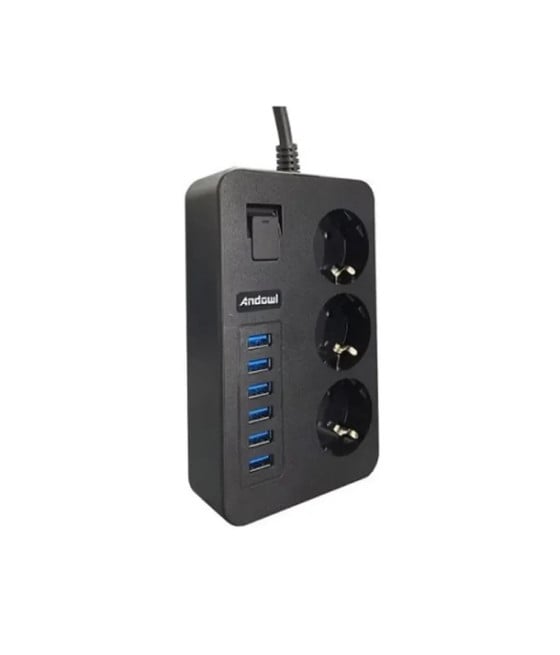 MULTIPRESA CON 6 PORTE USB + 3 PRESE SCHUKO RICARICA RAPIDA 3,1A Q-PC6