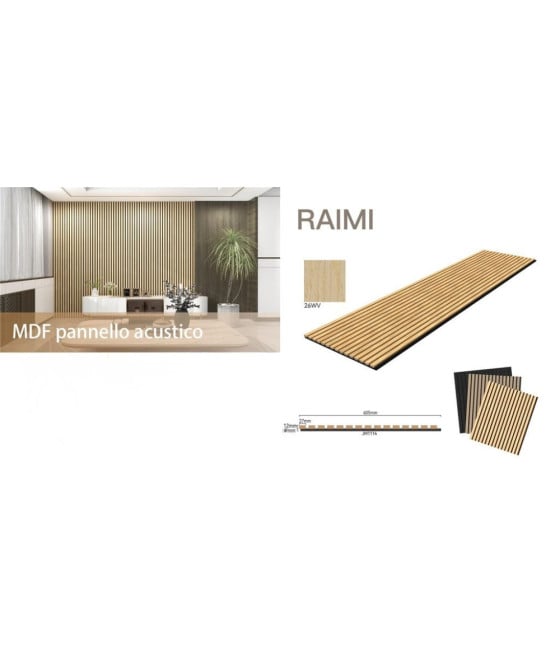 Pannello acustico MDF effetto rovere 600x2400 mm fonoassorbente