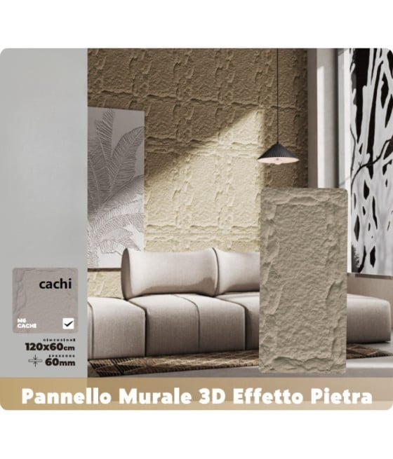 Pannello murale 3D effetto pietra cachi 120x60 cm rivestimento parete