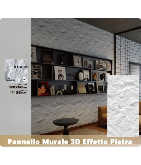 Pannello murale 3D effetto pietra bianco 120x60 cm rivestimento parete