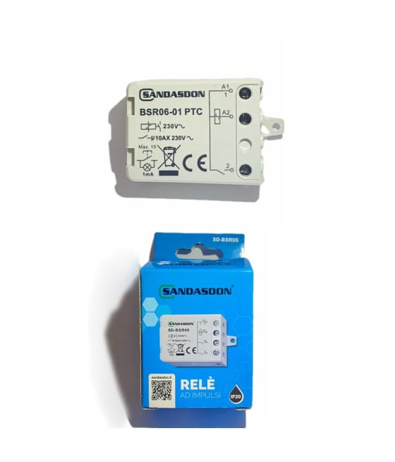 Relè ad impulsi 230V 10A Sandasdon BSR06 per comando luci da pulsanti