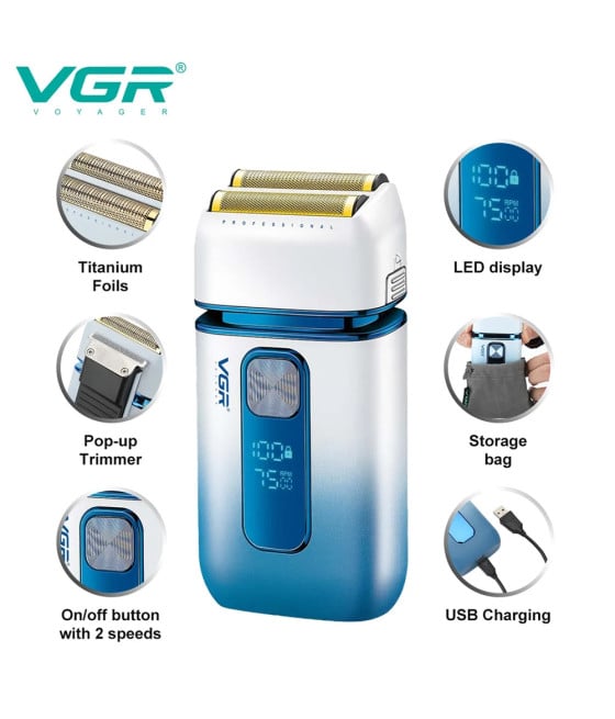 VGR Rasoio Professionale V-362 – Trimmer Barber Precisione e Fade Foil Shaver