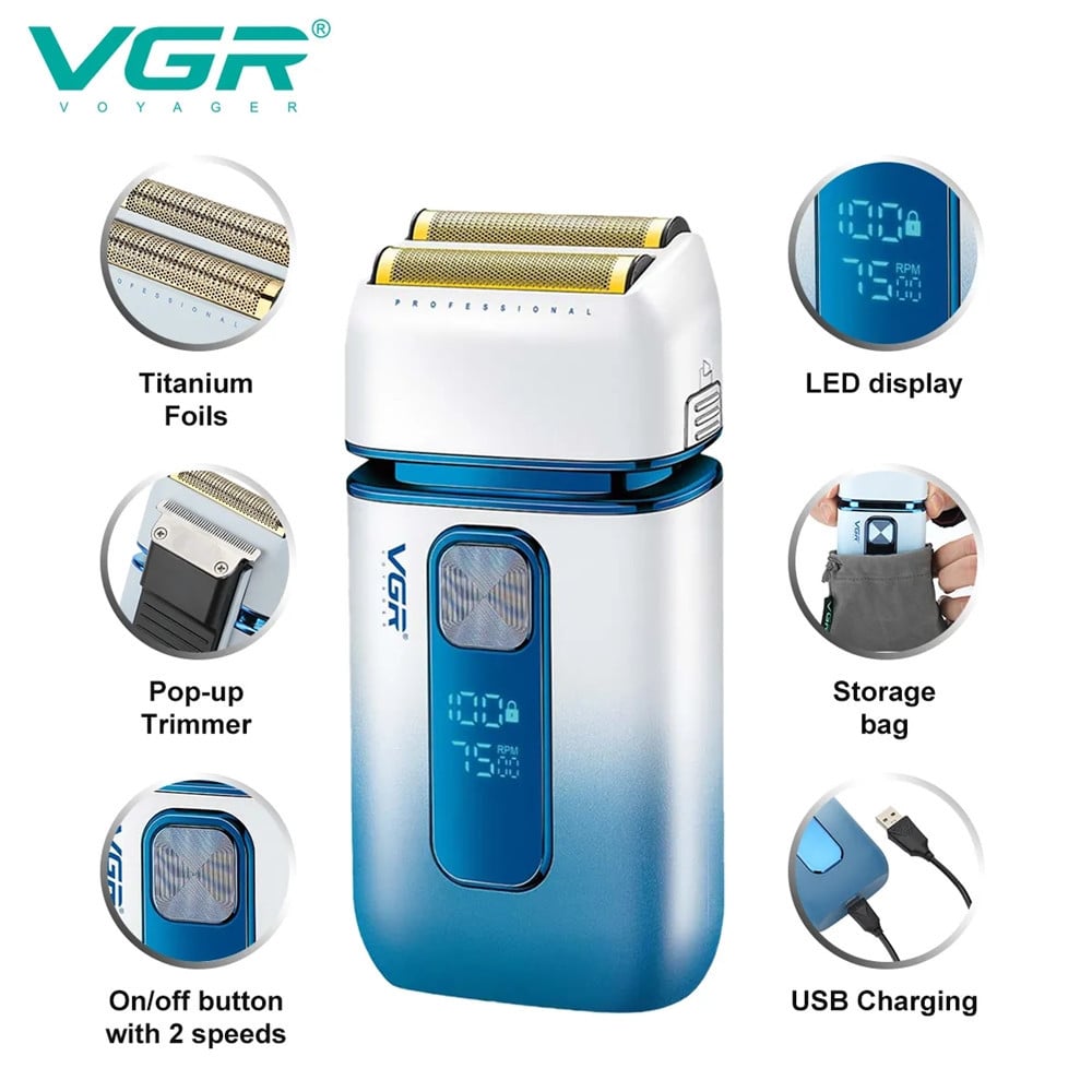 VGR Rasoio Professionale V-362 – Trimmer Barber Precisione e Fade Foil Shaver