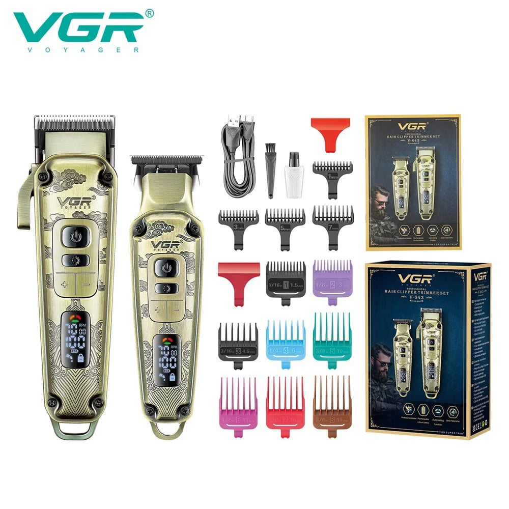 VGR V-643 Tagliacapelli Professionale + Trimmer Barber Kit 2in1