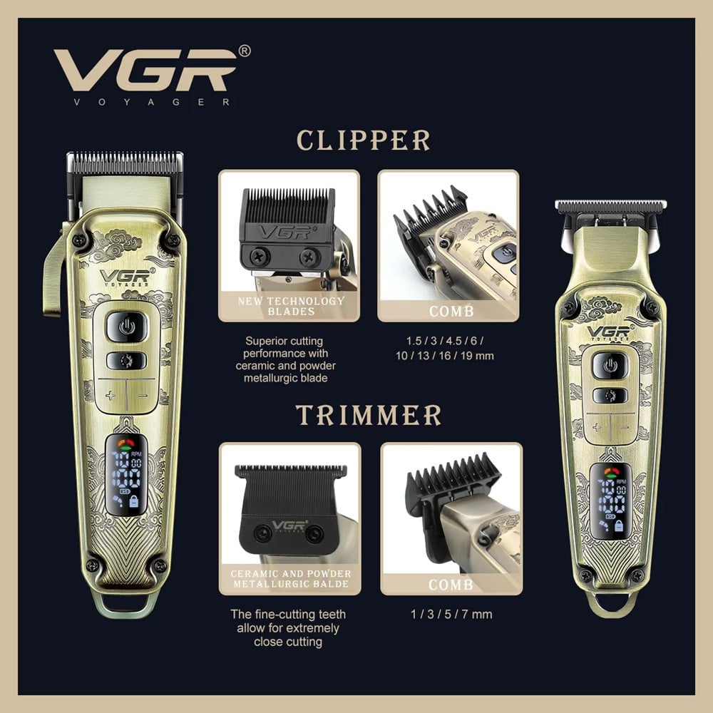 VGR V-643 Tagliacapelli Professionale + Trimmer Barber Kit 2in1