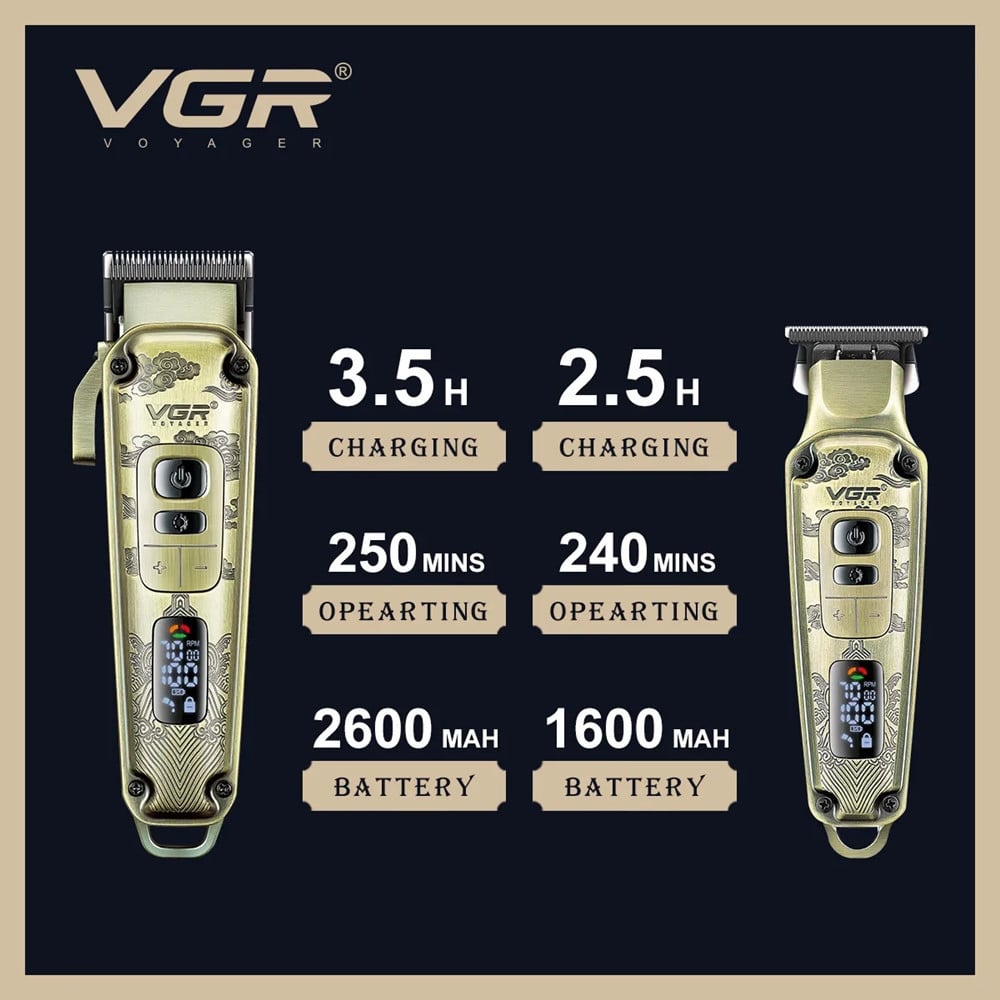 VGR V-643 Tagliacapelli Professionale + Trimmer Barber Kit 2in1