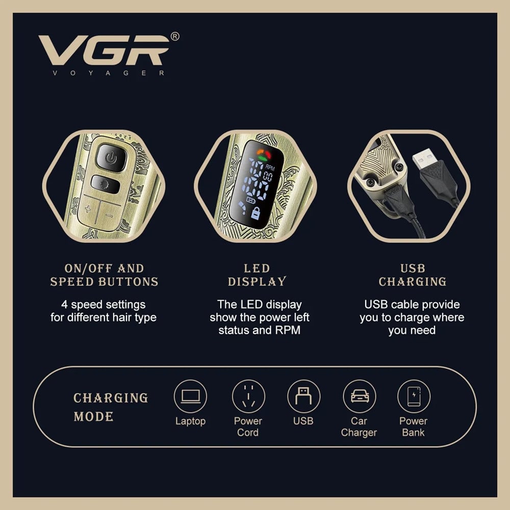 VGR V-643 Tagliacapelli Professionale + Trimmer Barber Kit 2in1