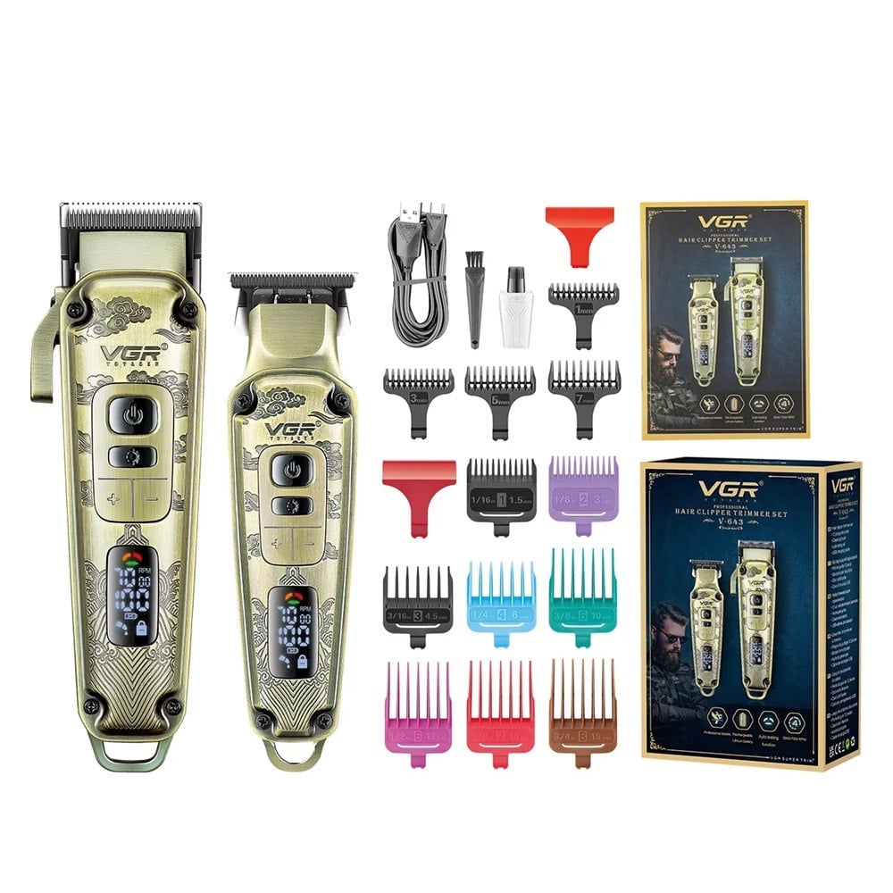VGR V-643 Tagliacapelli Professionale + Trimmer Barber Kit 2in1